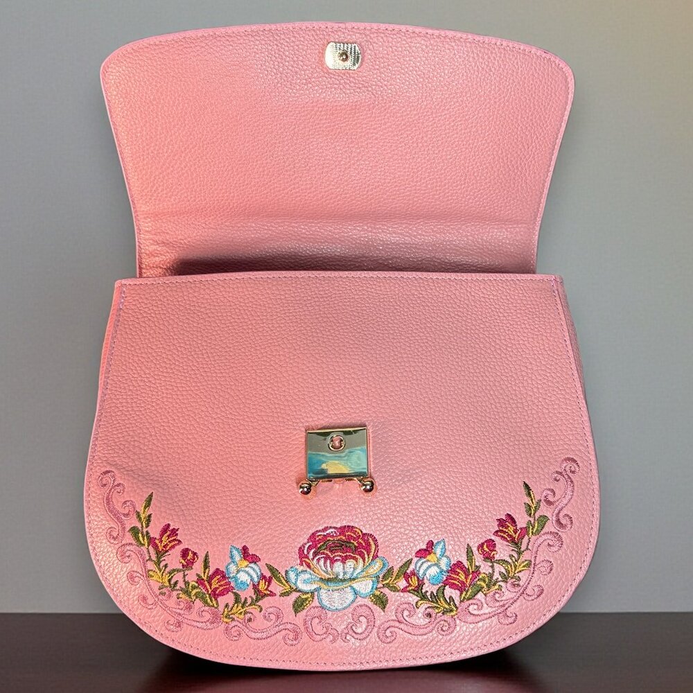 Sharif Legacy Leather Embroidered Shoulder Crossbody Saddle Bag - Sample Bag - Picture 8 of 15